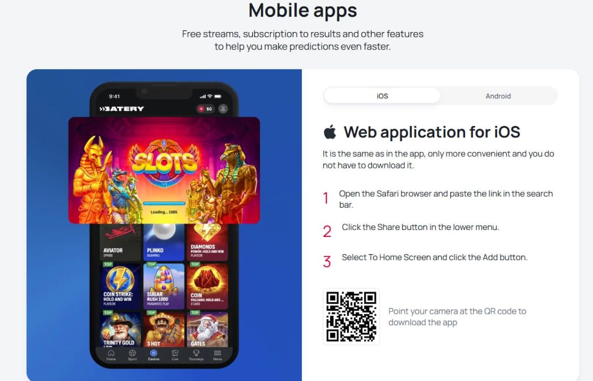 Battery Casino Mobile CA – Android, iPhone & Browser Lobby image 1